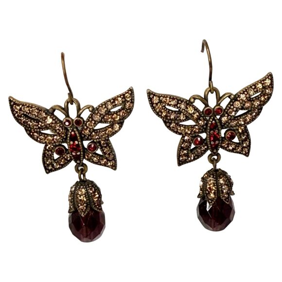 VTG Hobe Pink Crystal Butterfly Dangle Earrings 2" Jewels Of Legendary Splendor - Picture 7 of 14